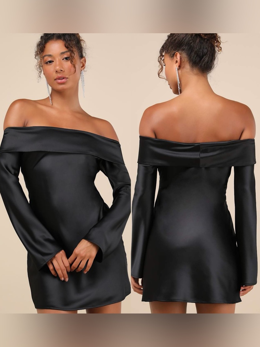 Lulus | Luxurious Vision Black Satin Off-the-Shoulder Mini Dress
